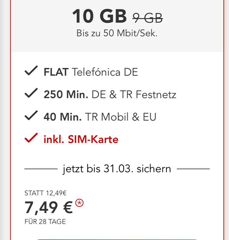AyYildiz Prepaid Smart S+ 7.49€/Monat: 10GB, 40Min TR/EU, 250Min DE Mobil/TR Festnetz, E-Sim Support, Telefonica Netz