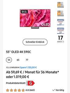[CB] Samsung OLED S90C | 55" für 1019€ | 65" für 1359€ | 77" für 2124€ (Bestpreis!)