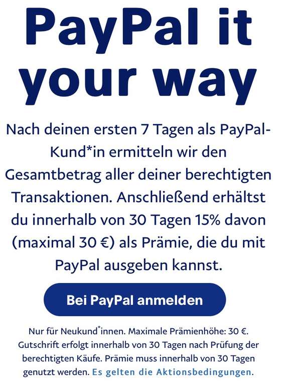 [PayPal] Bis zu 30,00€ als Prämie (Neukunden)