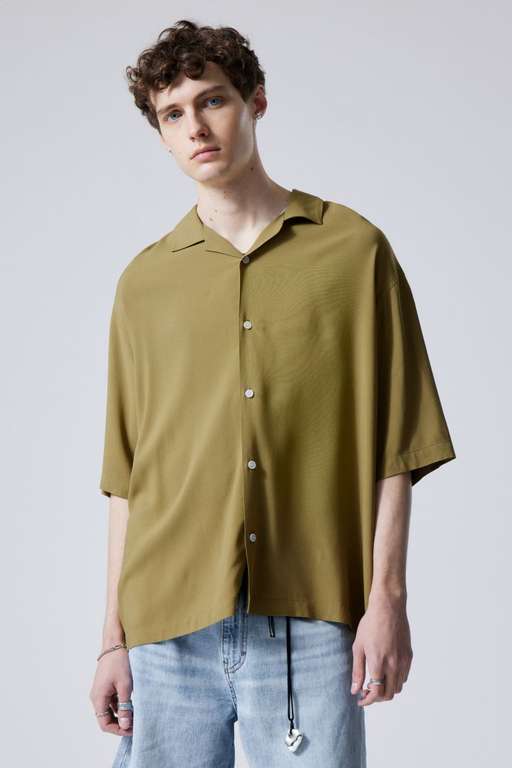 H&M Größen S Khaki Oversized-Resorthemd mit kurzen Ärmeln