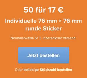 50 für 17 € Individuelle 76 mm × 76 mm runde Sticker