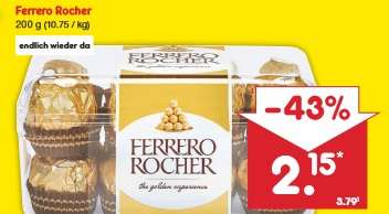 Ferrero Rocher 16 Stück, 200g Packung am Samstag 24.09.2022 bei Netto