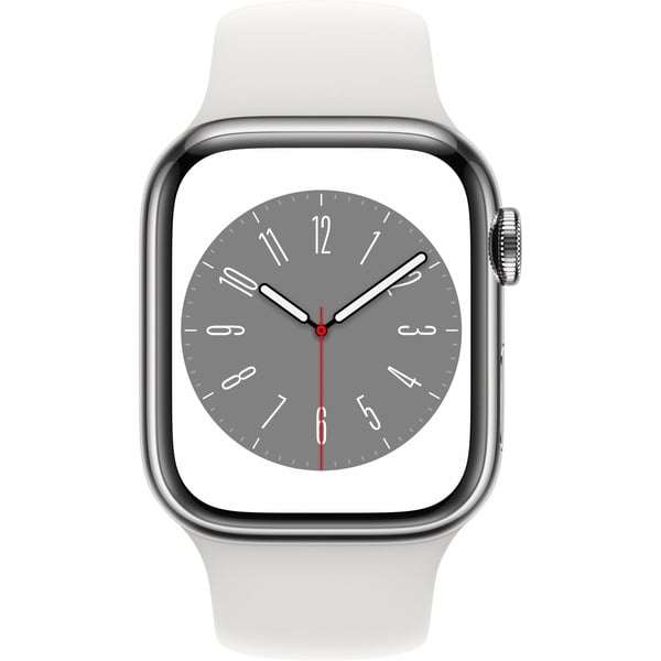 Apple Watch Series 8 (silber, 41 mm, Sportarmband, Edelstahl-Gehäuse, LTE)