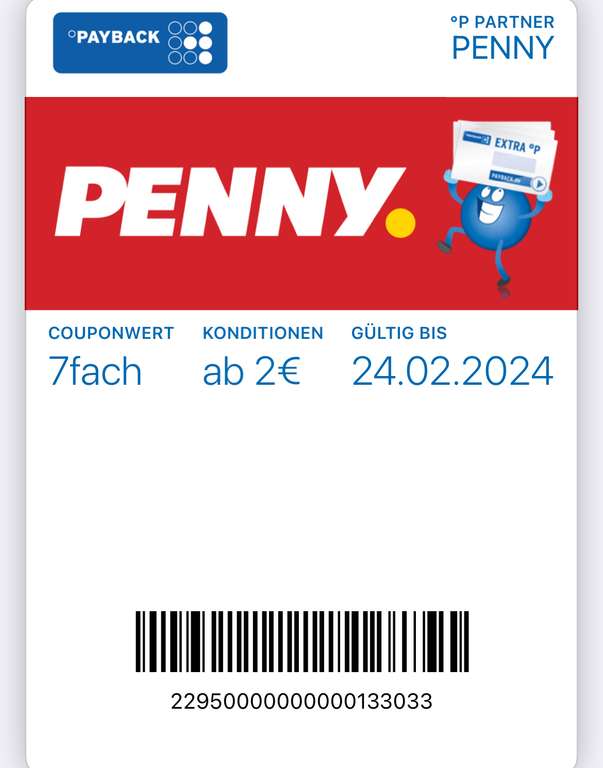 [Payback] 7fach Punkte bei Penny ab einem Einkaufswert von 2€ | gültig bis zum 24.02.2024
