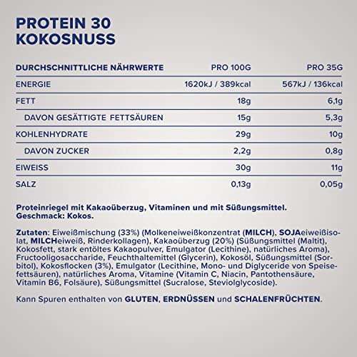 Amazon Prime + Sparabo: 24x 35g IronMaxx Protein 30 Proteinriegel in den Geschmacksrichtungen Kokosnuss oder Banane oder Blueberry 18,06€/kg