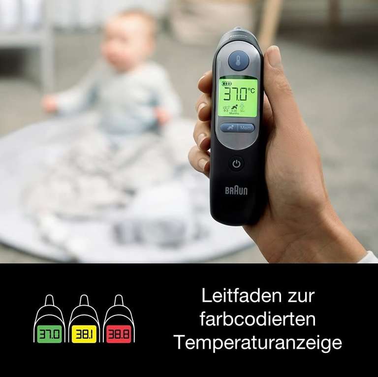 Braun ThermoScan 7 Ohrthermometer, Schwarze Edition, Fieberthermometer (beschädigter Verpackung)