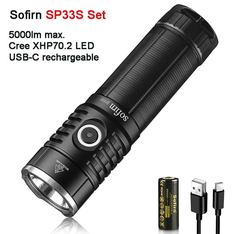 [Sofirn DE] Sofirn SP33S XHP70.2 LED 5000lm, USB-C, 5000mah 26650 battery - Ship From DE