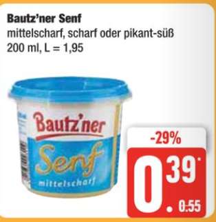 [Edeka Nord] 200ml Bautzner Senf - süß, mittelscharf oder scharf - Literpreis 1,95 - regionales Angebot