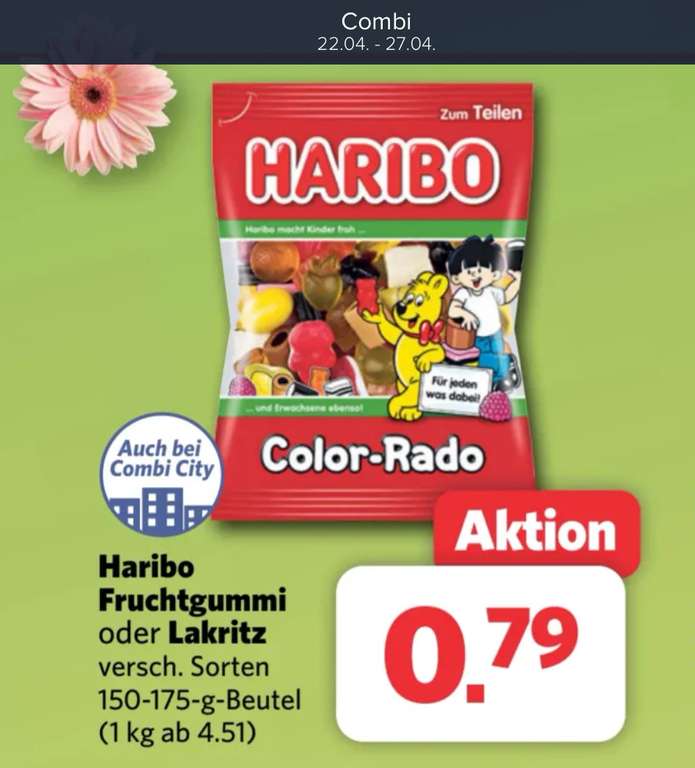 HARIBO Goldbären 1x 30 Cent Cashback von MARKTGURU auf bspw. 0,79€ Beutel bei COMBI