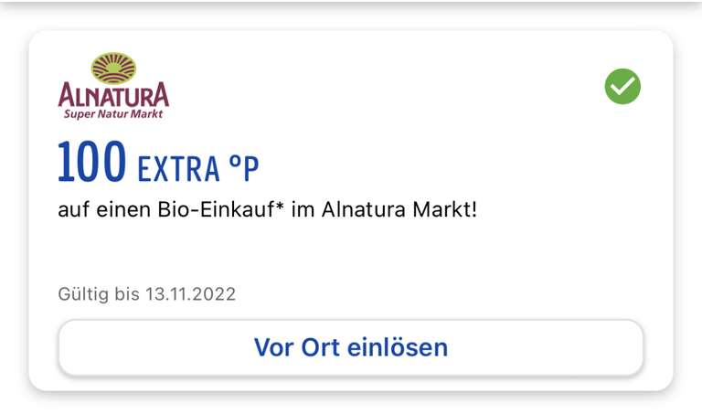 Payback - 100 Extrapunkte bei Alnatura ab 2€ MEW [personalisiert]