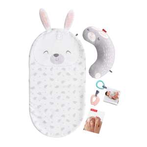 Fisher-Price Baby Bunny Massage Set | Set aus Spielmatte, Kissen zum Spielen in der Bauchlage, Knisterbuch & Beißspielzeug, ab Geburt, Prime