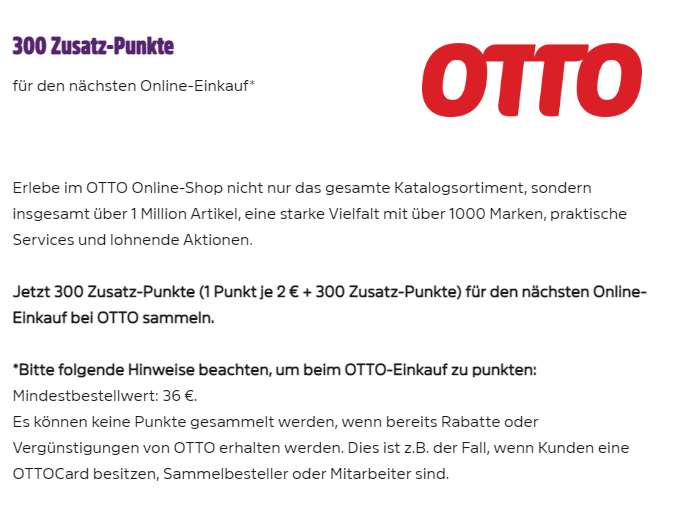 DeutschlandCard OTTO | 300 Zusatz-Punkte | MBW 36€