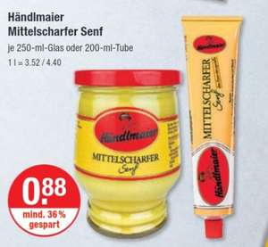 V-MARKT Südbayern: Händlmaier Senf 250ml Glas/200ml Tube oder 5 Packungen (je15Stck.)Toffifee (je 79Cent) für 3,99€