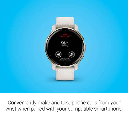 Garmin Venu 2 Plus Smartwatch GPS, Damen, 43 mm, Edelstahl, Polymergehäuse, Silikon, Gold/Elfenbein