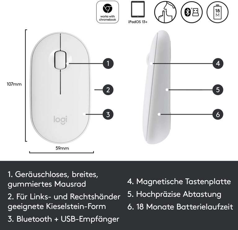 [Saturn/MM Abholung] Logitech M350 Pebble | kabellose Bluetooth Maus (Farbe Weiß)