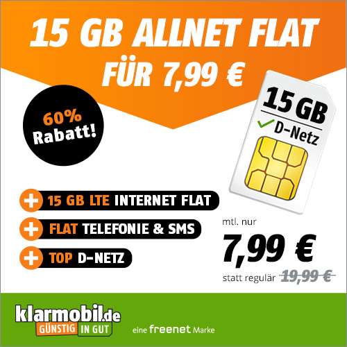 [Vodafone-Netz] 15GB LTE Tarif von freenet für mtl. 7,99€ mit VoLTE, WLAN Call, Telefon- & SMS-Flat + eSIM | keine AG | diesmal mit SMS-Flat