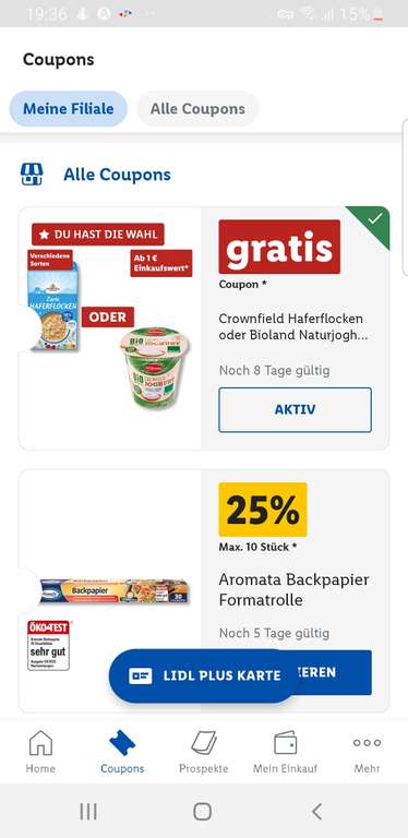 Haferflocker oder Joghurt gratis. Lidl App MEW 1€