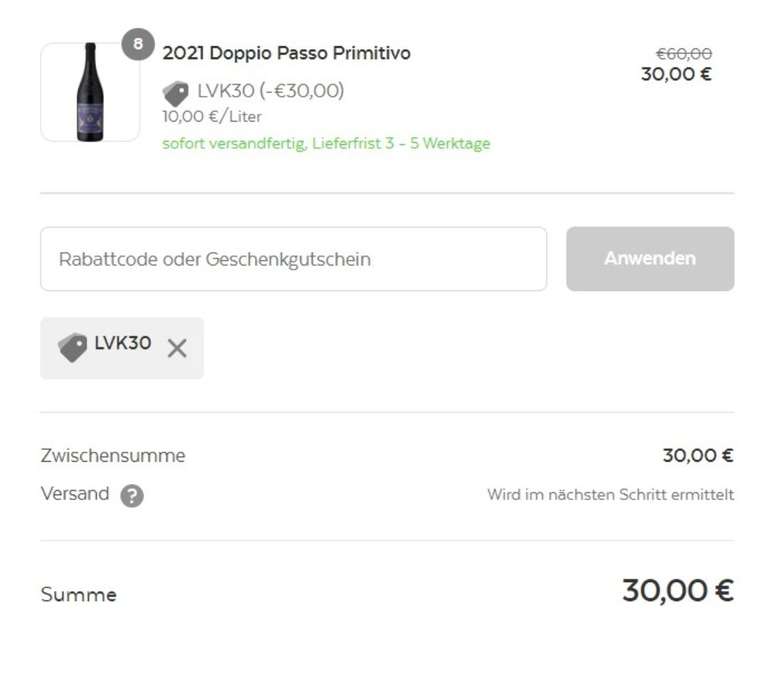 8x Doppio Passo Primitivo 3,98€ pro Flasche