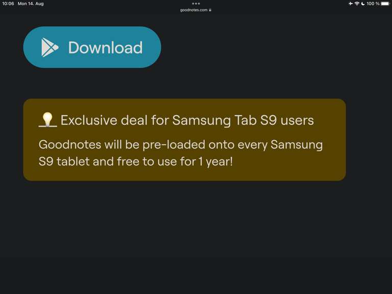 GoodNotes Pro 1 Jahr kostenlos für Samsung Tab S9