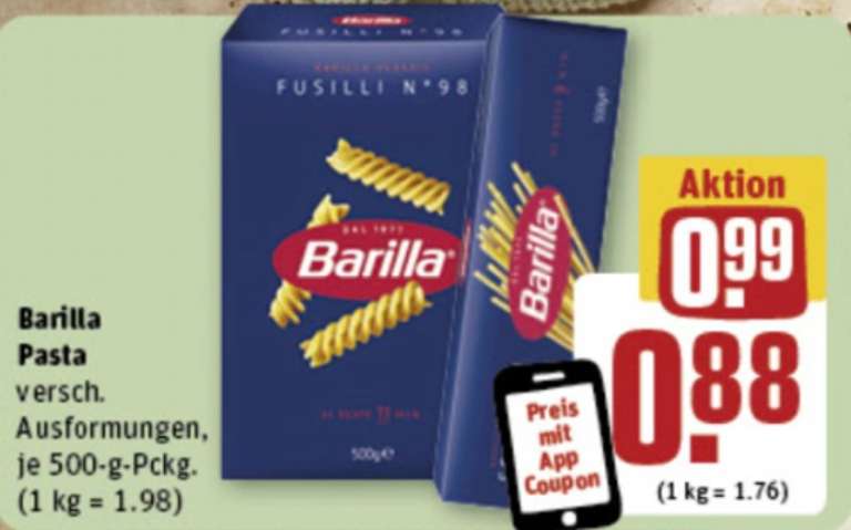[Rewe] Barilla Pasta 500 g (Angebot + App Coupon)