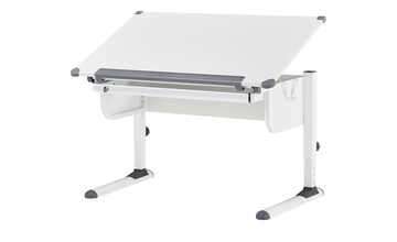 Höhenverstellbarer Schreibtisch mit kippbarer Ablage, in Weißmetall, 110x68x55-78 cm