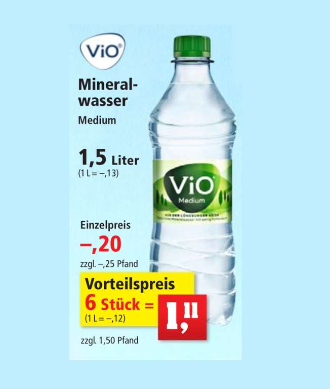 [Thomas Philipps] 6x1,5 Liter Vio Mineralwasser Medium für 1,11€ und somit günstiger als LIDL/ALDI Eigenmaken-Preis [ab 03.07.2023]