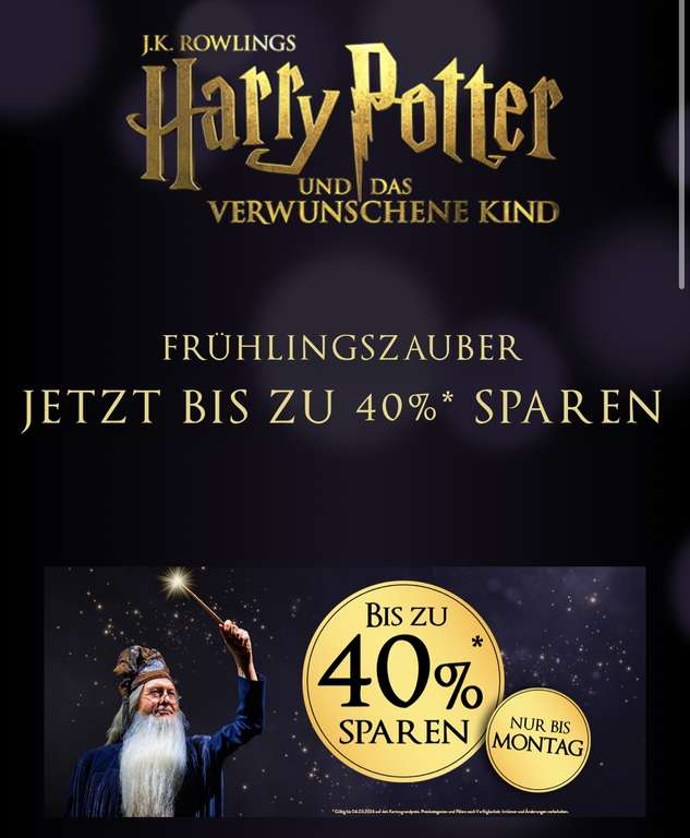 Bis zu 40% Rabatt auf Tickets für Harry Potter und das verwunschene Kind in Hamburg