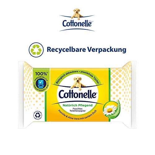 [PRIME/Sparabo] 12er Pack Cottonelle Feuchtes Toilettenpapier, Natürlich Pflegend - Kamille & Aloe Vera, Biologisch Abbaubar, Plastikfrei