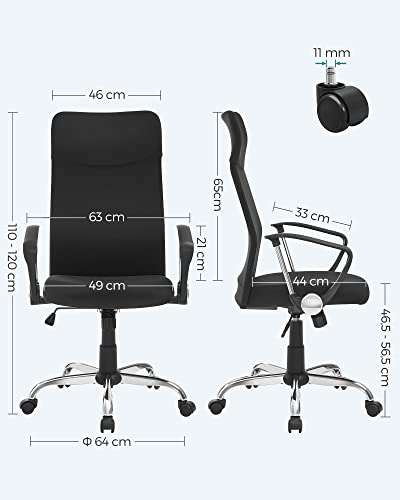SONGMICS Bürostuhl | ergonomisch | höhenverstellbar & neigbar | bis 120 kg | Stoffbezug, schwarz