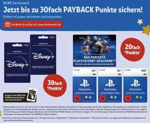 [REWE & Payback] 30-Fach Payback Punkte auf Disney+ und 20-Fach auf Playstation Gutscheinkarten