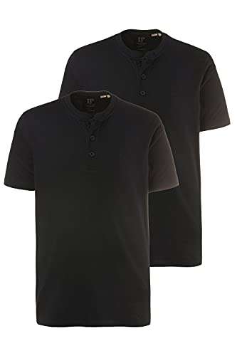 JP 1880 Herren T-Shirt im Doppelpack, Henley-Shirt, Rundhalsausschnitt, Knopfleiste, XL schwarz PRIME