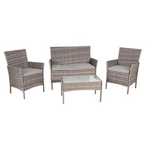 [Amazon] Greemotion, Stahl Lounge-Set, braun-beige, 4-teiliges, stilvolles Gartenmöbel-Set, Tischplatte aus Glas, Polyrattan-Sitzgruppe