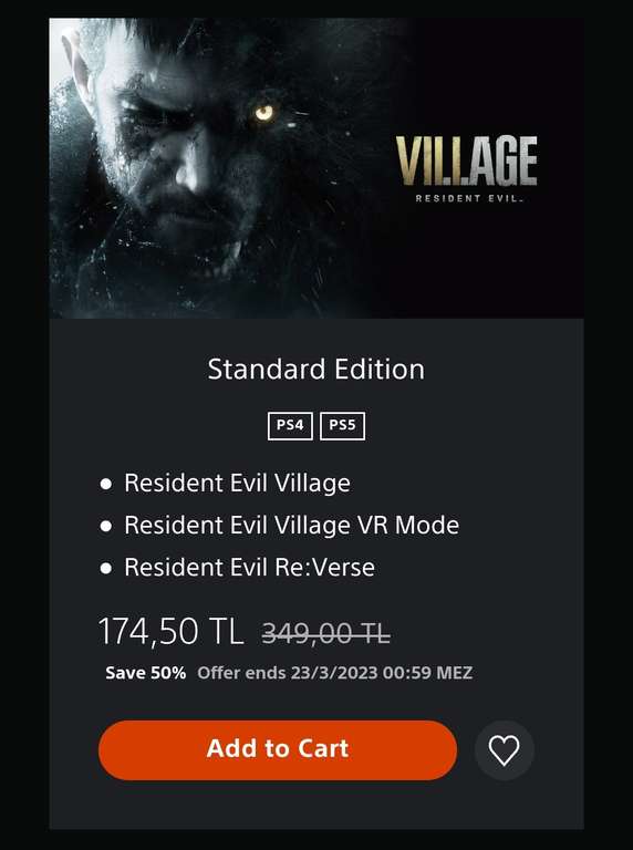 PSN Türkei | Resident Evil Village PS4 & PS5 (PSVR2-geeignet) für 8,17€ | Gold Edition für 12,34€
