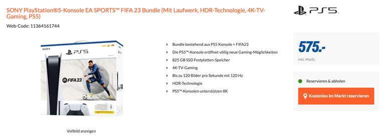 Expert Schultes (Solingen): SONY PlayStation5-Konsole + FIFA 23 Bundle (PSN Code) für 575€