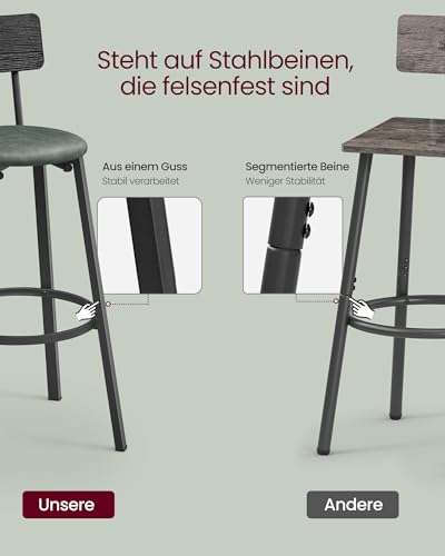 Songmics VASAGLE 2er Barhocker Set in Schwarz/Grün (PU-Bezug, mit Fußstütze, einfacher Aufbau, Industrie-Design)