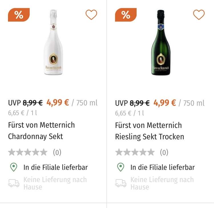 Fürst von Metternich Sekt 0,75l Flasche 4,99€ bzw. 4,49€