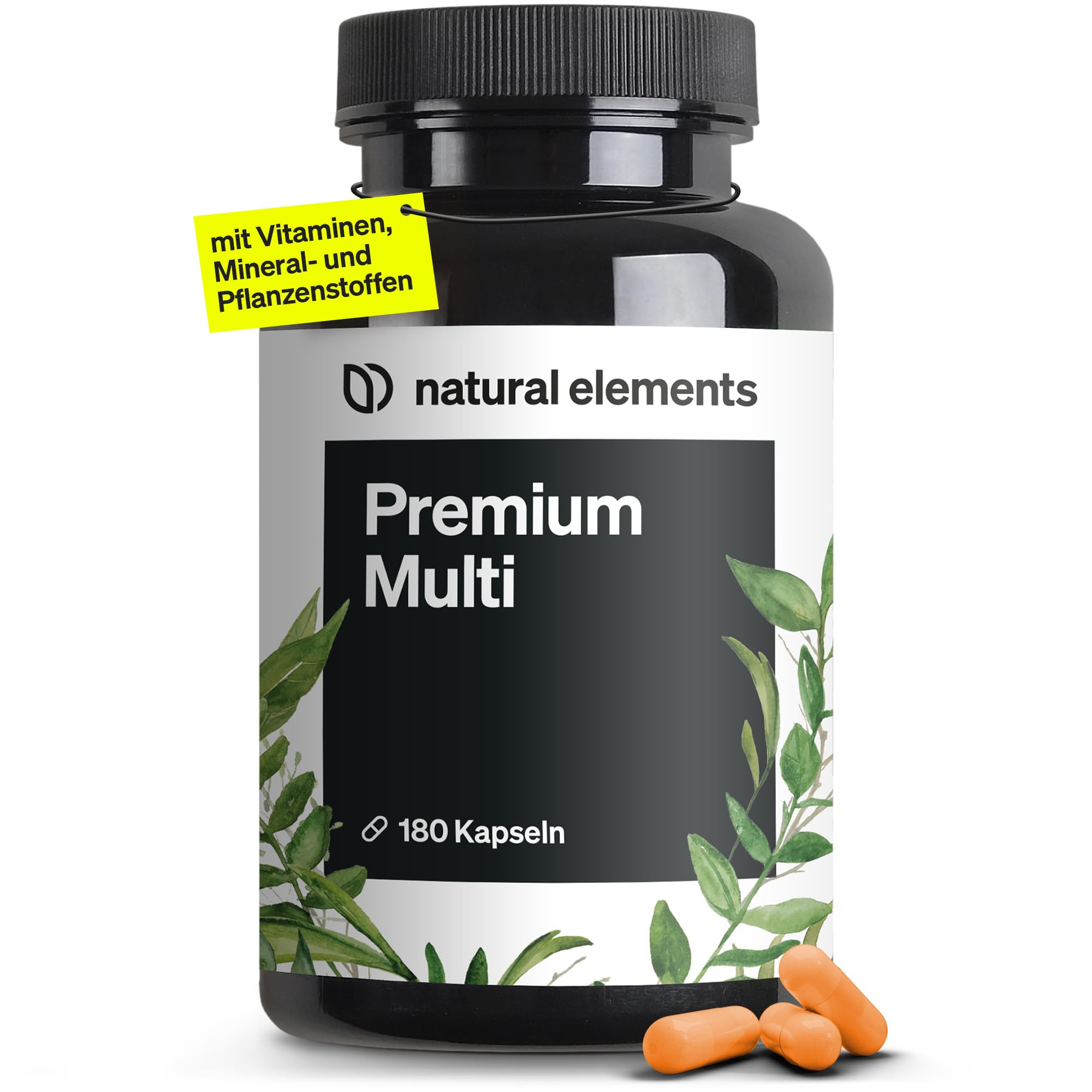 natural elements Premium Multivitamin – 180 hochdosierte Komplex-Kapseln (Prime)