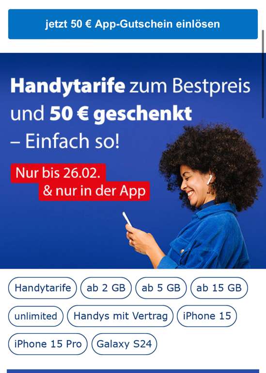 Check24 Mobilfunk 50€ Gutschein über App (personalisiert), alternativ 30€ für jeden
