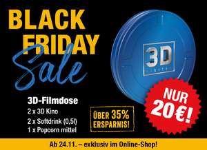 [Kinopolis] 2x 3D Kino-Karten, 1x Popcorn Mittel und 2x Softdrinks 0,5L für 20€ (Black Friday)