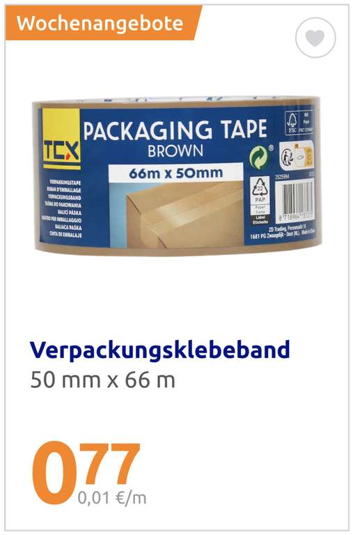 TCX Paketklebeband (66mx50mm) in braun für 0,77€ OFFLINE bei Action