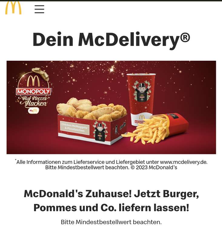 [Neukunden] Mc Donald's - Mc Delivery 8€ Gutschein