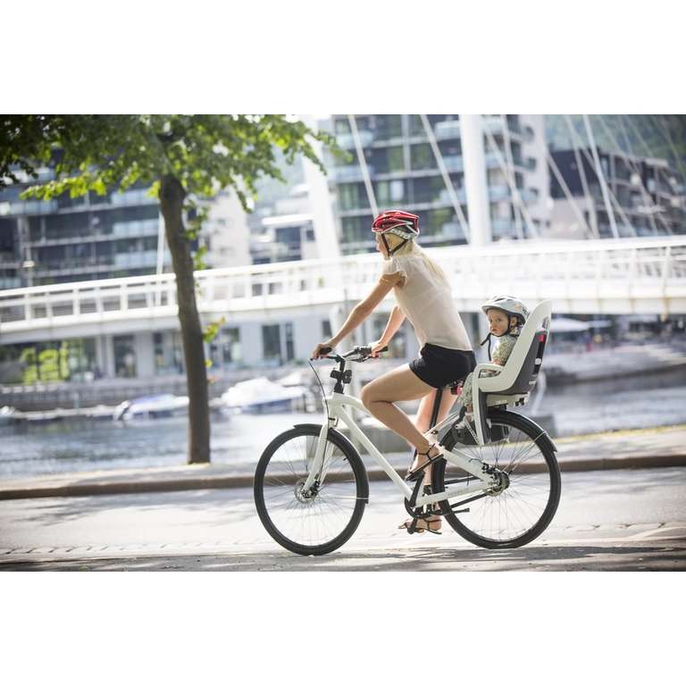 hamax Fahrradsitz Caress mit abschließbarer Halterung in Grau/Weiß/Blau oder Grau/Rot | Verstellbare Sitzposition (20°), ab ca. 9 Monate