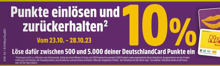 Deutschlandcard-Punkte einlösen und 10% zurückbekommen bis 5000P von 23.-28.10. [Netto]