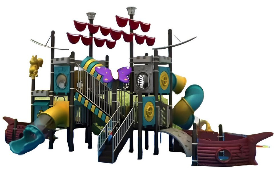 Kinder Spielturm Anlage / Tunnel und Schiff mit Rutsche Piraten 12 x 7 x 5.2 m
