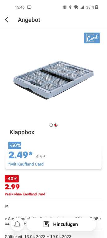 [Lokal Kaufland Solingen] Klappbox für 2,99 bzw 2,49 mit Kaufland Card