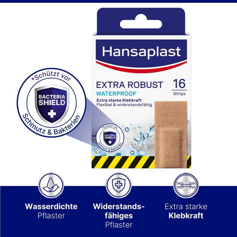 Hansaplast Extra Robust Waterproof Textil-Pflaster (16 Strips) (Prime Spar-Abo)