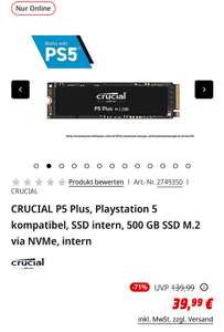 [MM] CRUCIAL P5 Plus, Playstation 5 kompatibel, SSD intern, 500 GB SSD M.2 via NVMe, intern