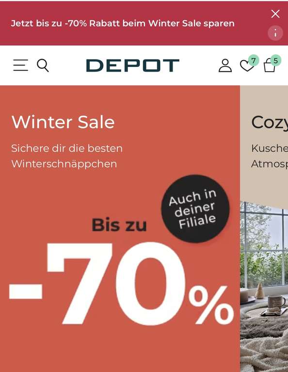 Depot Winter Sale bis zu 70% Rabatt