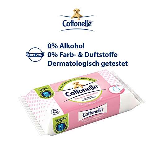 [PRIME/Sparabo] 12er Pack Cottonelle Feuchtes Toilettenpapier, Sensitive Pflegend - Parfümfrei, Biologisch Abbaubar, Plastikfrei