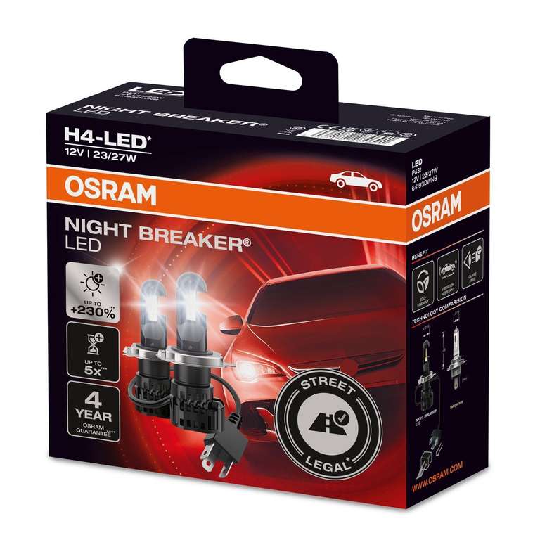 2x OSRAM H4 LED Night Breaker Autolampe Scheinwerfer Nachrüstlampe Zulassung